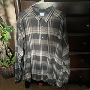 NWOT Columbia Flannel Shirt Mens 2XL Gray Black Plaid Long Sleeve Button Down